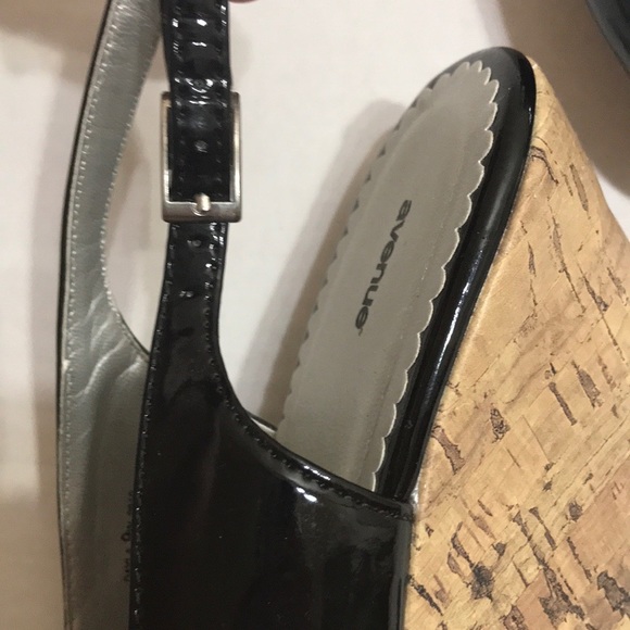 Avenue Black Slingback Open Toe Cork Wedge - Picture 6 of 7